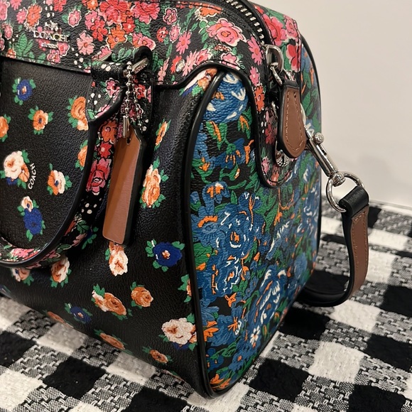 Coach Mini Bennett Black Satchel In Floral Mix Pattern Crossbody Silver Hardware - Picture 13 of 13